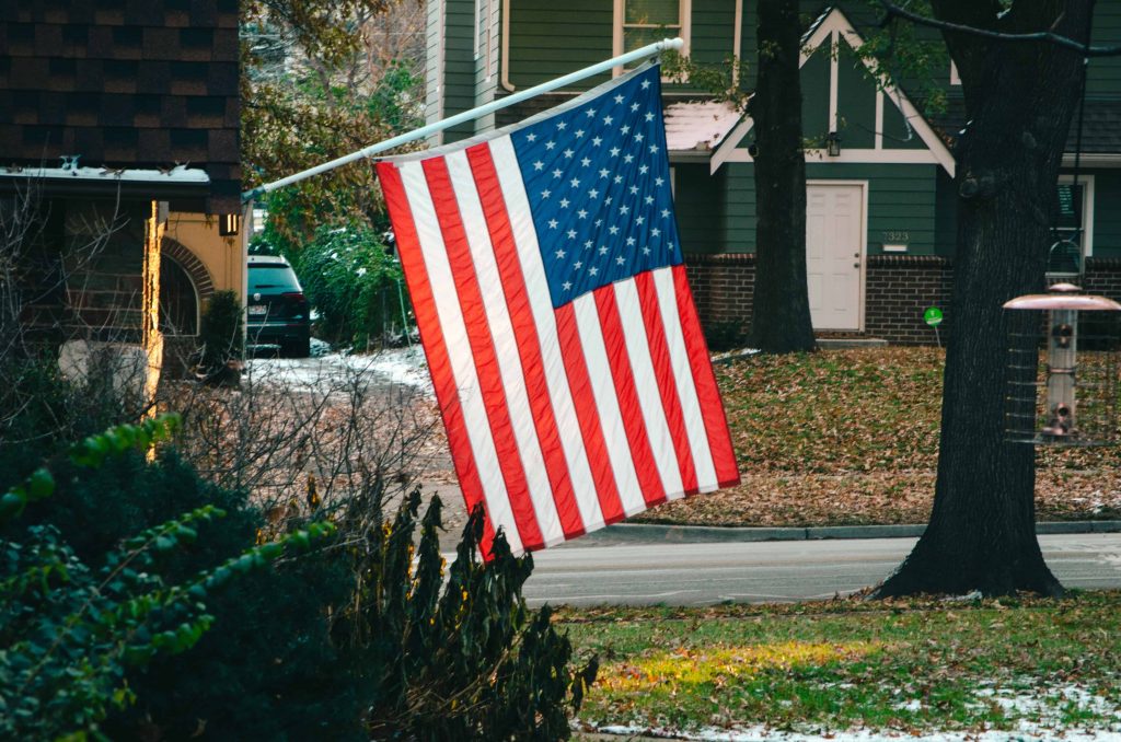 American flag on a house 