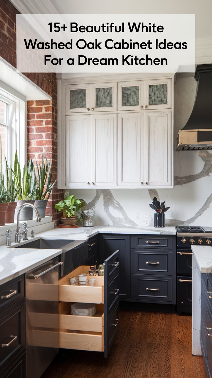 3. Two-Tone Kitchen with White Washed Oak and Deep Charcoal Cabinets