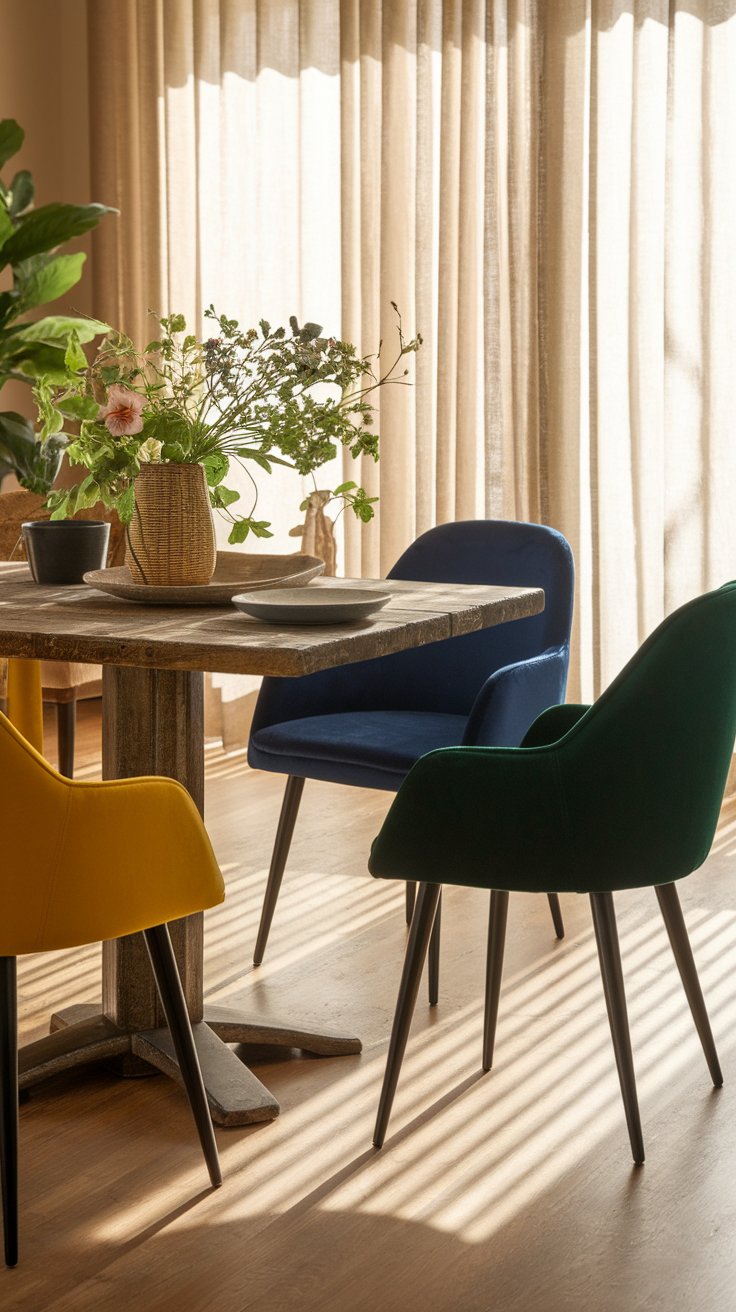 Decorate with colorful dining chairs