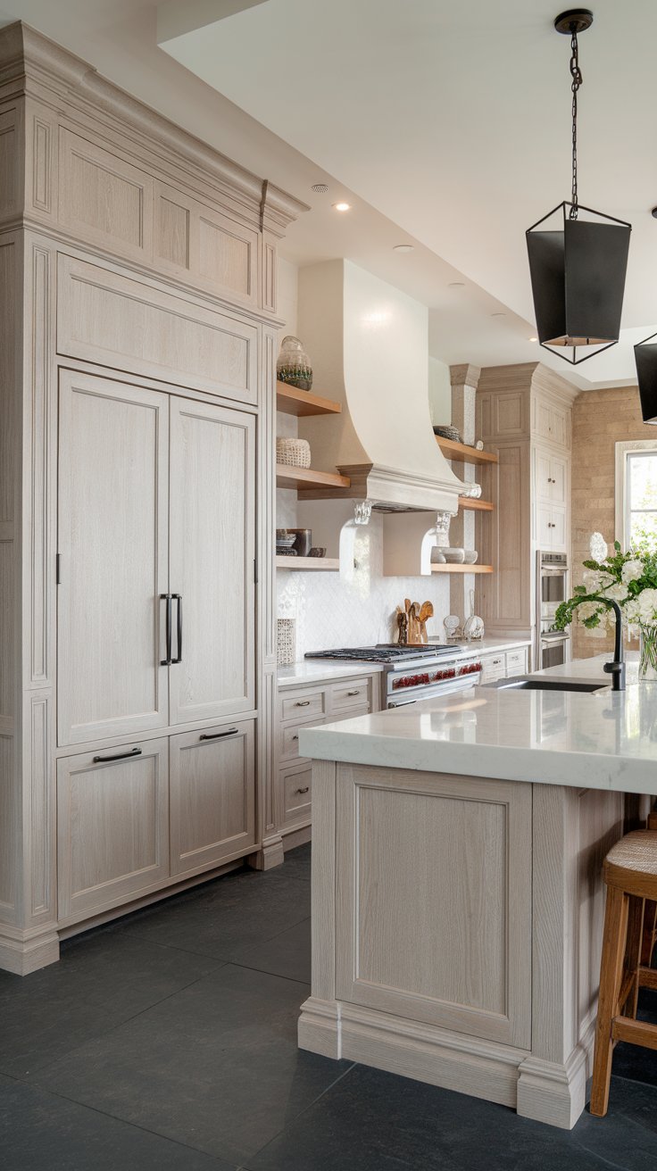 5. Full-Height White Washed Oak Cabinets for a Seamless Look