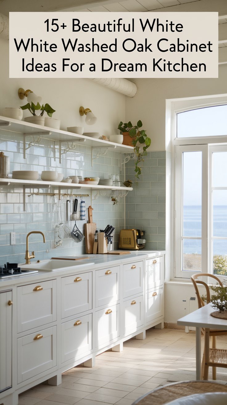 White Washed Oak Cabinets with Gold Hardware for a Luxe Look