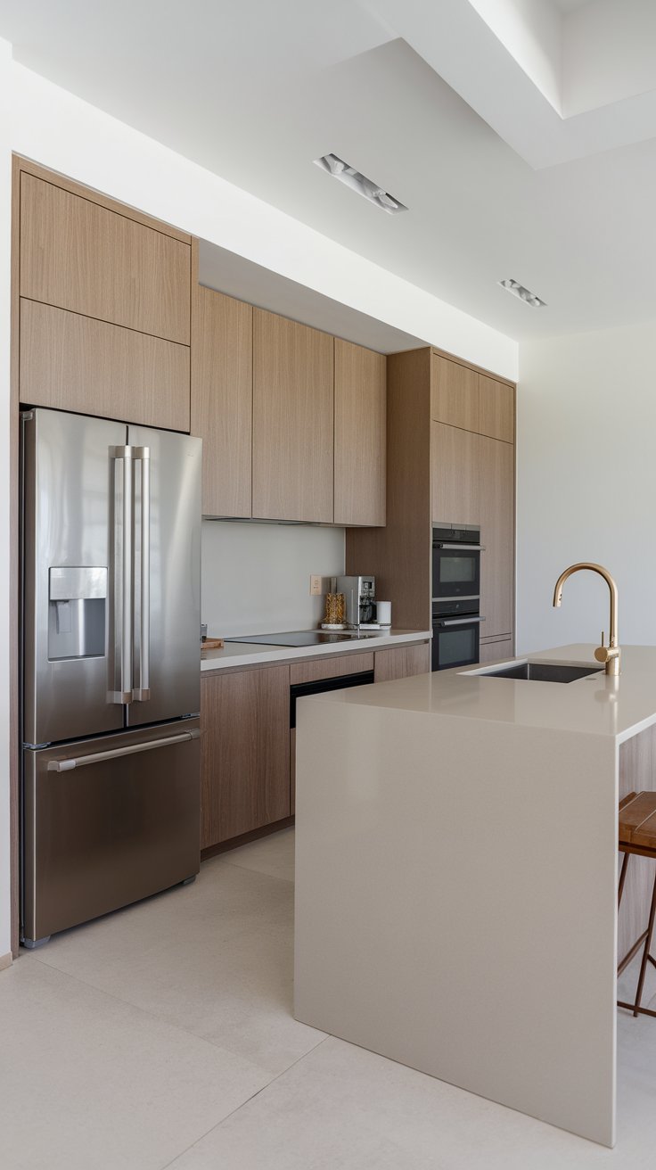 White Washed Oak Cabinets with Integrated Appliances