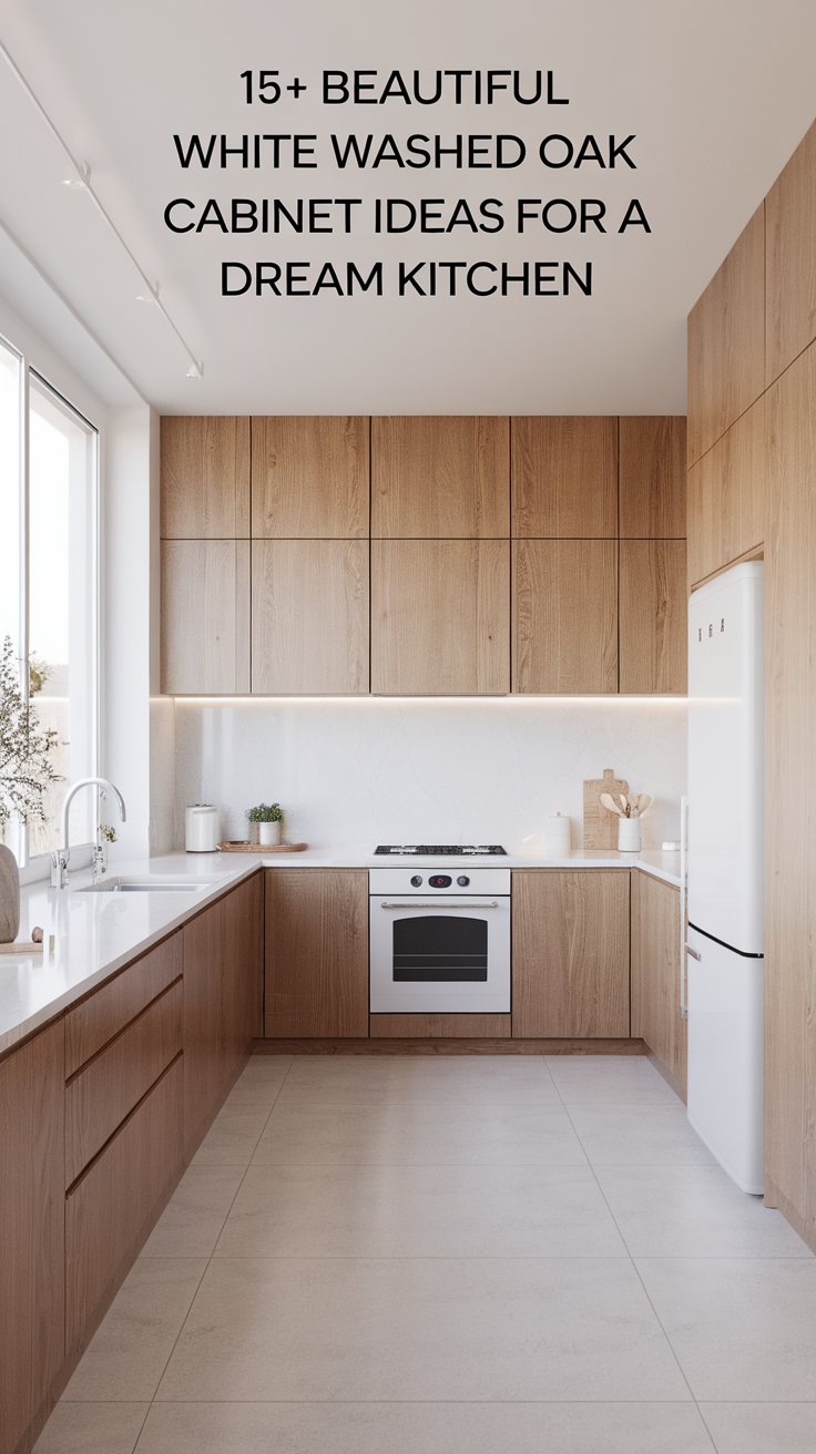 European-Style Slab White Washed Oak Cabinets