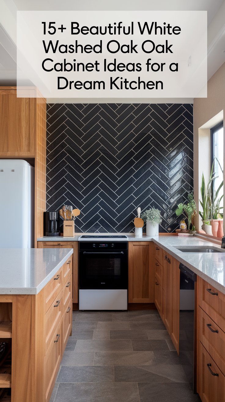 White Washed Oak Cabinets with a Statement Backsplash