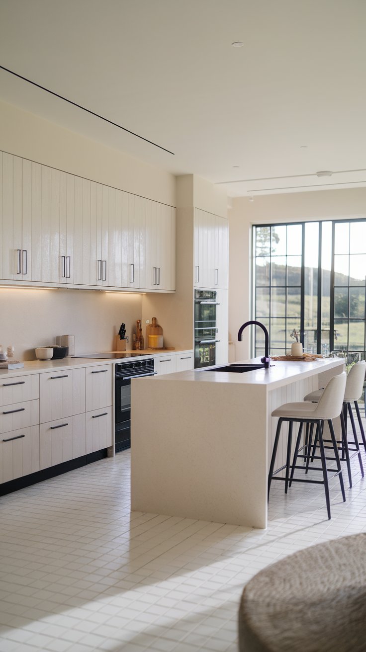 Minimalist White Washed Oak Cabinets with Matte Black Hardware