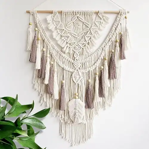 Woven Tapestry Beige & Dusty Rose Handmade Craft Macrame Wall Decor