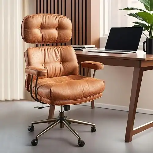 ovios Ergonomic Home Office Chair, Mid-Century Modern Leather Chair