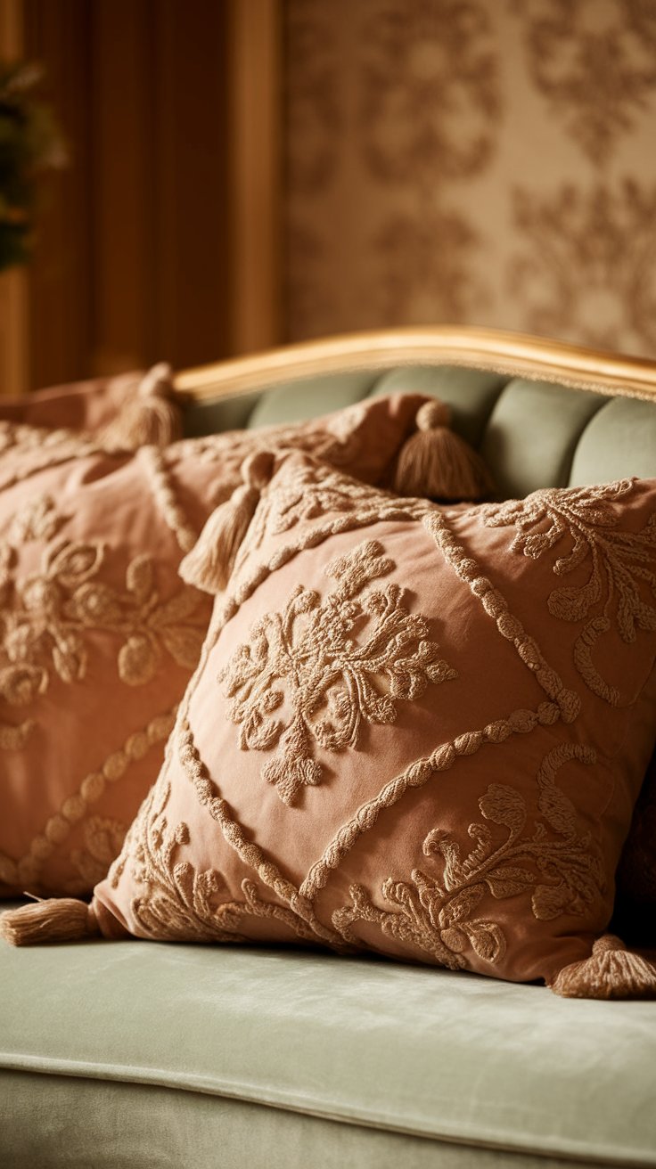 Embroidered Accent Pillows with Tassels