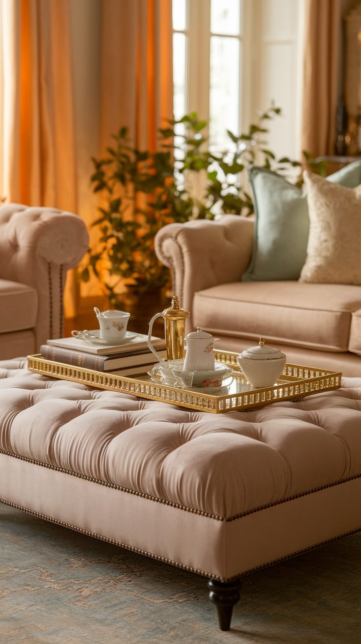 Tufted Upholstered Ottoman as a Coffee Table