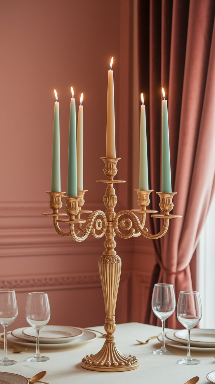 Vintage Gold Candelabra and Taper Candles