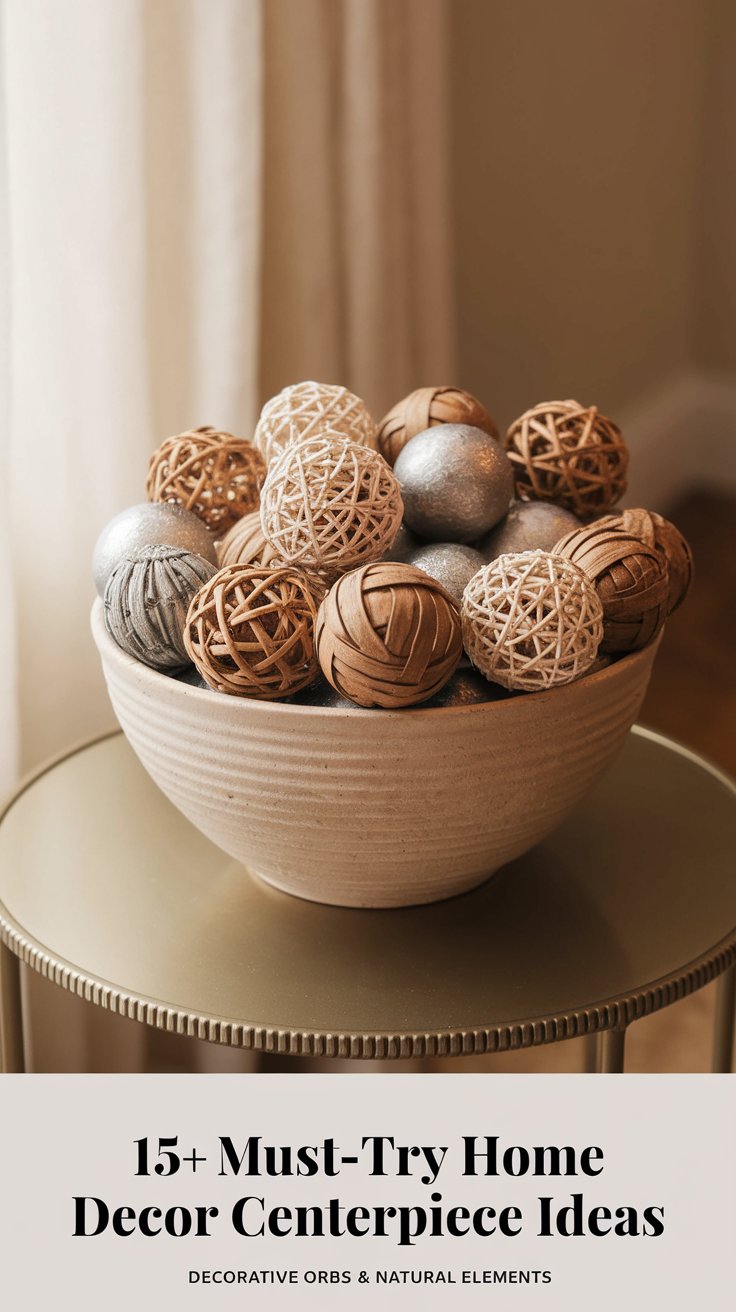 Bowl of Decorative Orbs and Natural Elements