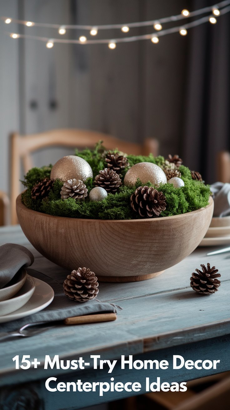 Rustic Wooden Dough Bowl Centerpiece