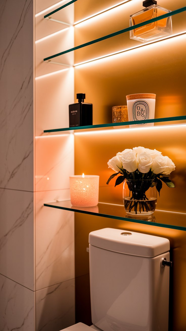 The "Floating Glass Shelves & Scent Bar" – Luxury Meets Function