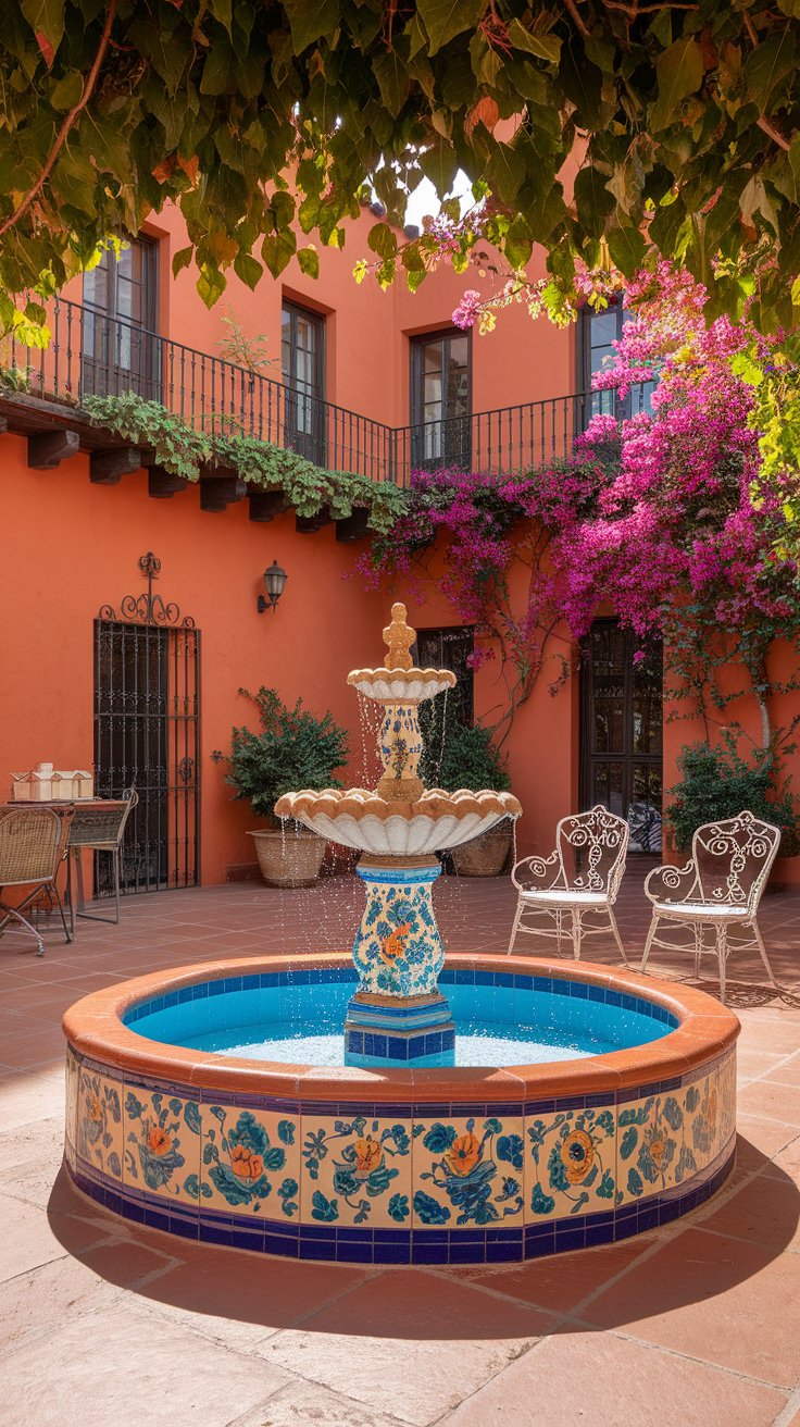 Outdoor Courtyard with a Water Fountain