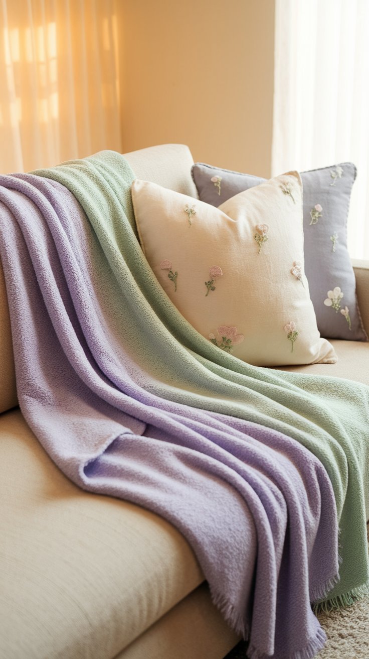 Add a Pastel-Colored Throw Blanket to Your Living Room