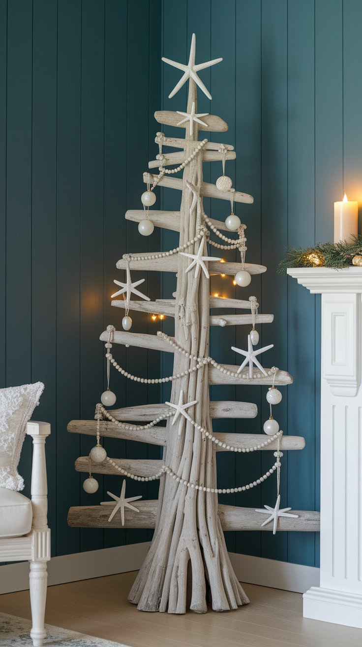 Driftwood Christmas Tree With Seashell Accents