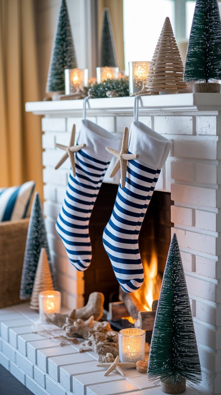 Coastal Santa Stockings With Starfish Embellishments