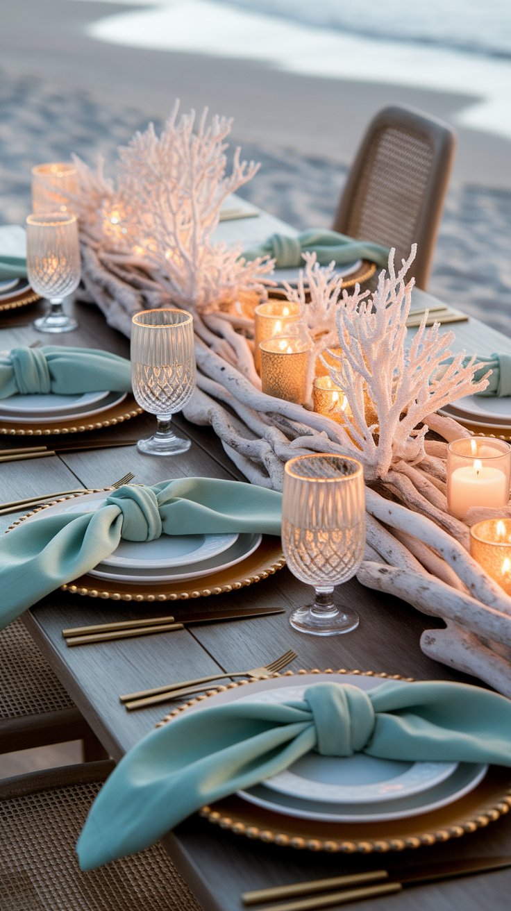 Soft Blue And White Coastal Christmas Table Setting