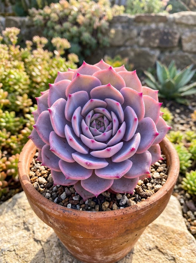 Echeveria Perle von Nürnberg rosette with pastel purple‑pink leaves