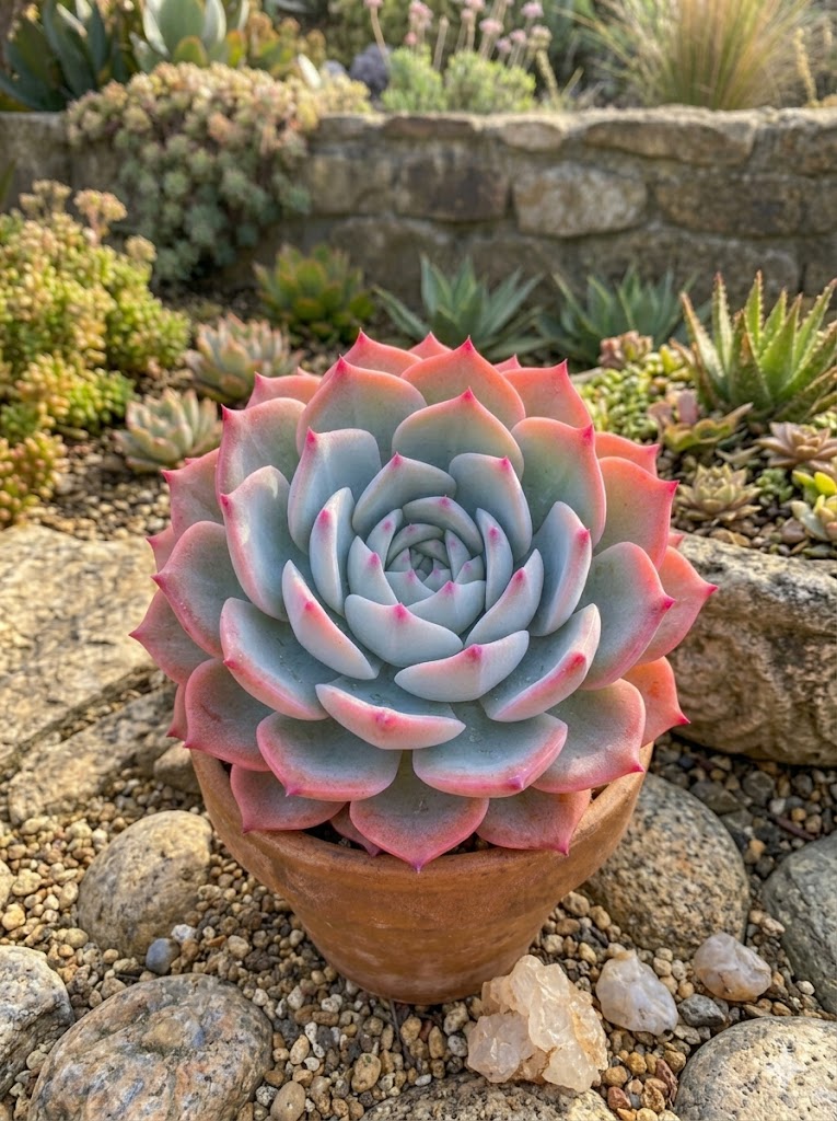 Echeveria subsessilis succulent with blue‑green leaves and pink tips